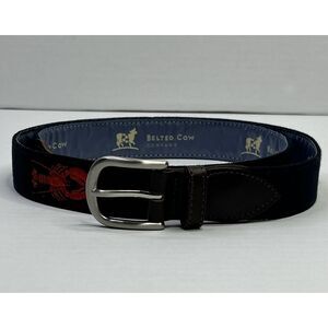 The Belted Cow Co Belt Men's 46 Canvas Leather Tab Navy Blue Red Lobster READ*